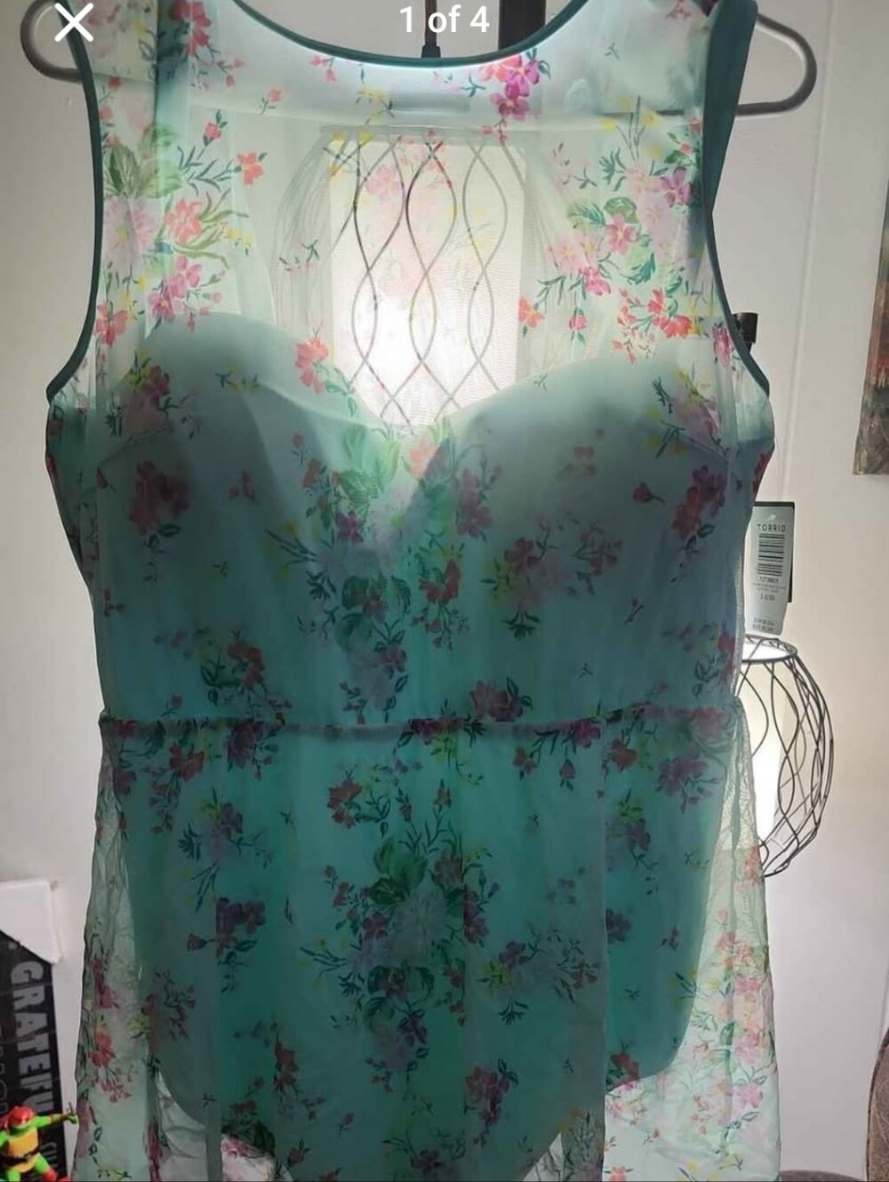 torrid Teal Floral Sheer Swim Cover-Up with Pink Accents